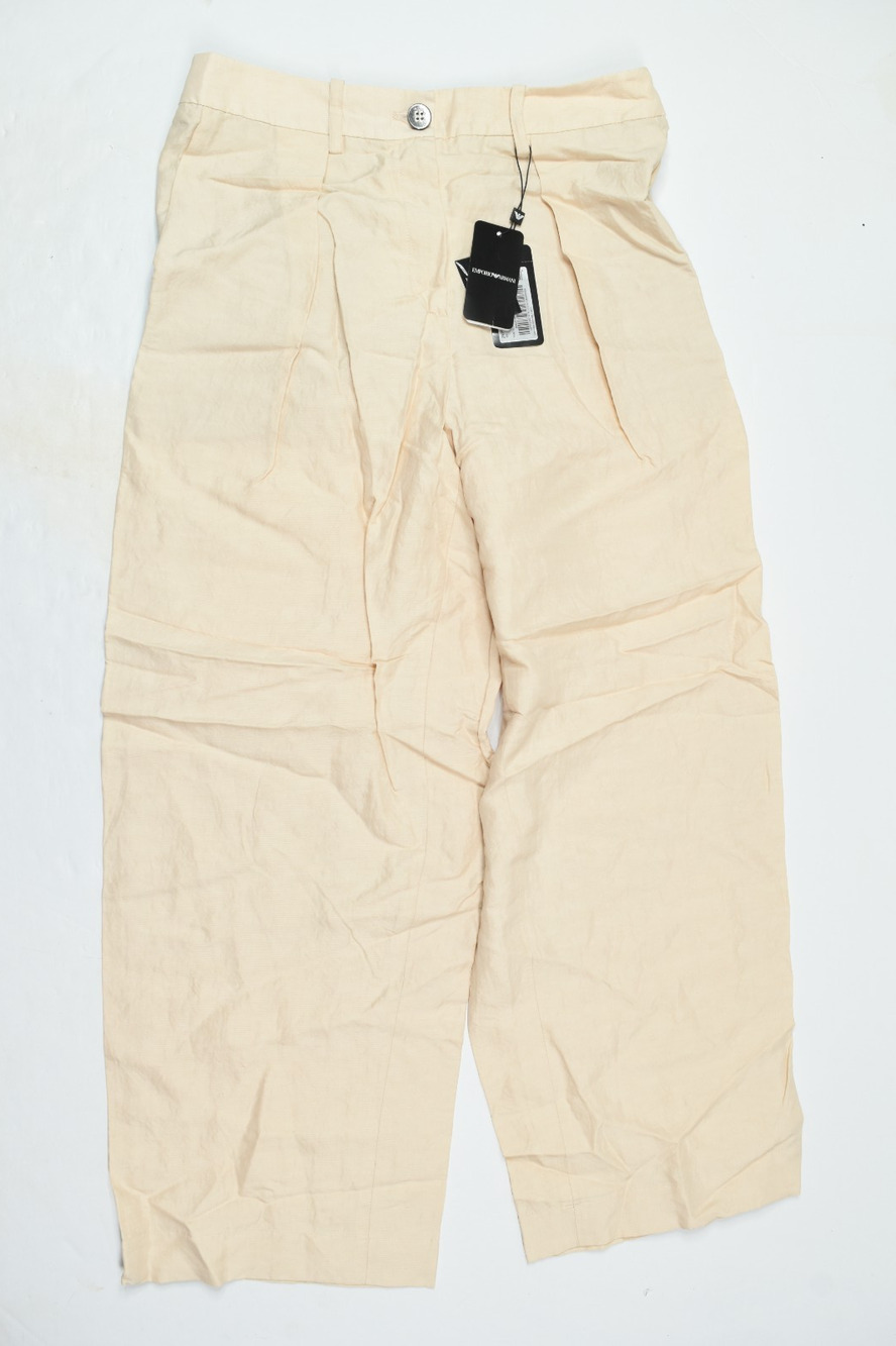 Emporio Armani Wide Leg Pants Womens 44 Beige Linen Blend High Rise Relaxed Fit